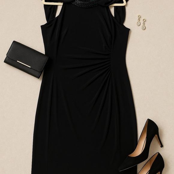 Lauren Ralph Lauren Black Beaded Cocktail Dress – Size 16 Elegant Formal Party - Picture 2 of 11